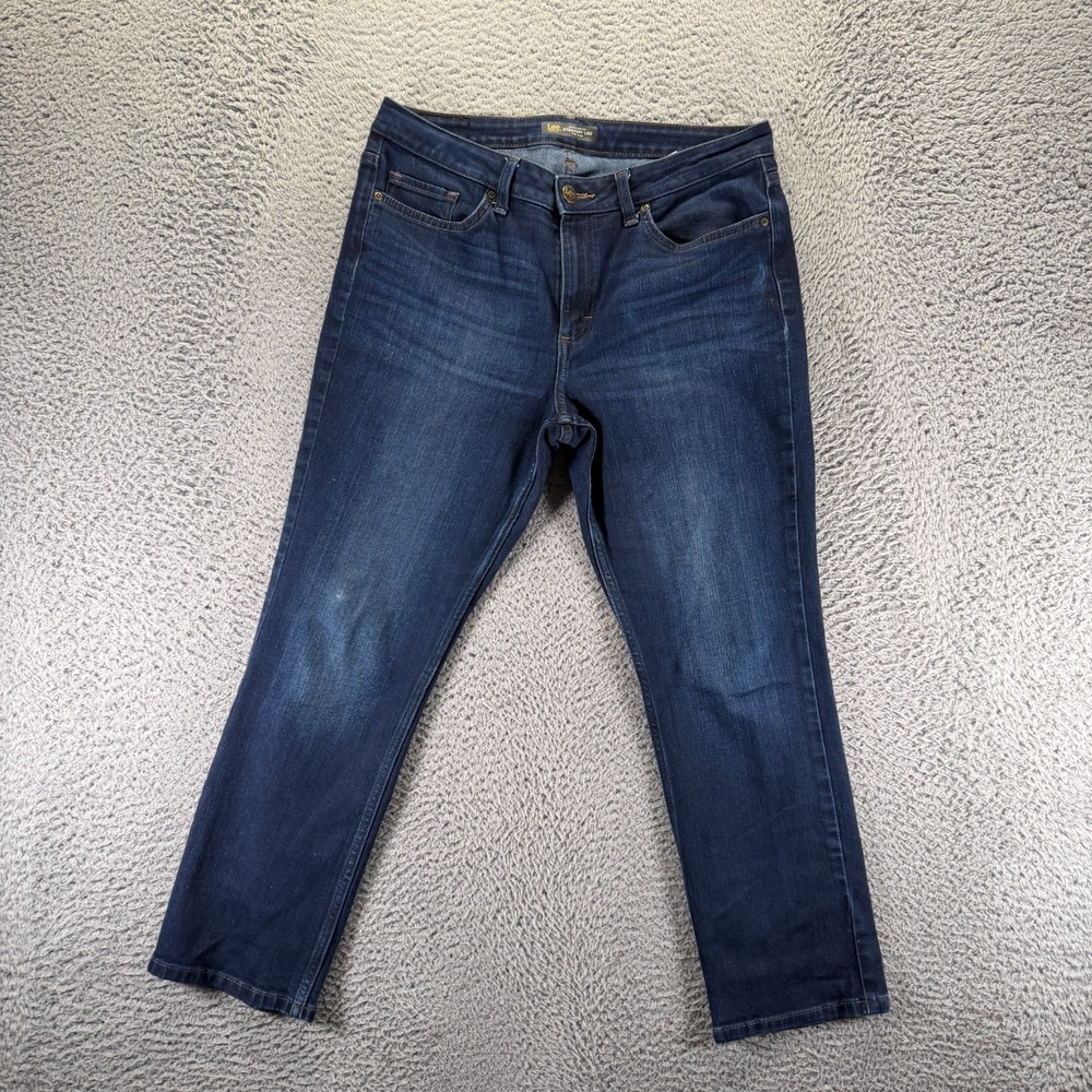 Lee Jeans Womens 12P Blue Cotton Denim Straight‎ Mid-Rise Faded Workwear Travel